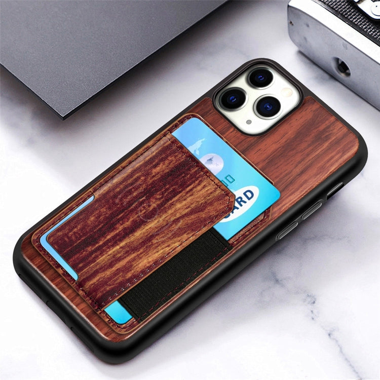 For iPhone 11 Pro Wood Grain PU+TPU Protective Case with Card Slot
