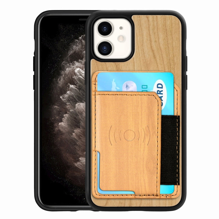 For iPhone 11 Wood Grain PU+TPU Protective Case with Card Slot