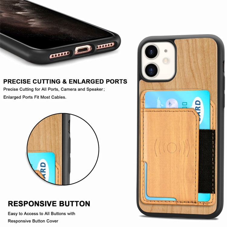 For iPhone 11 Wood Grain PU+TPU Protective Case with Card Slot