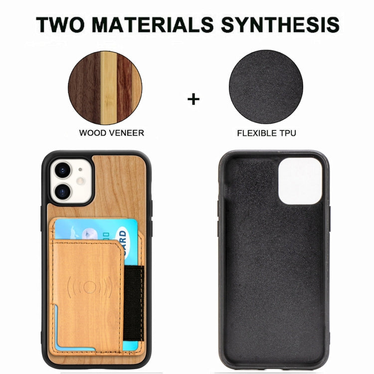 For iPhone 11 Wood Grain PU+TPU Protective Case with Card Slot