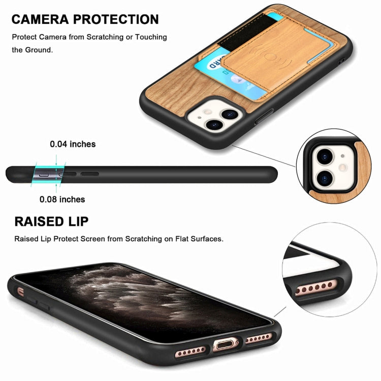 For iPhone 11 Wood Grain PU+TPU Protective Case with Card Slot