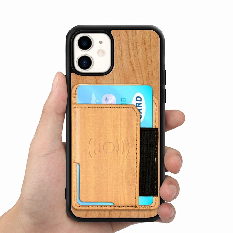For iPhone 11 Wood Grain PU+TPU Protective Case with Card Slot