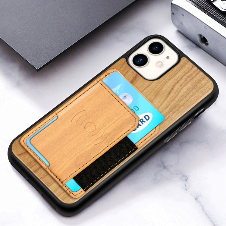 For iPhone 11 Wood Grain PU+TPU Protective Case with Card Slot