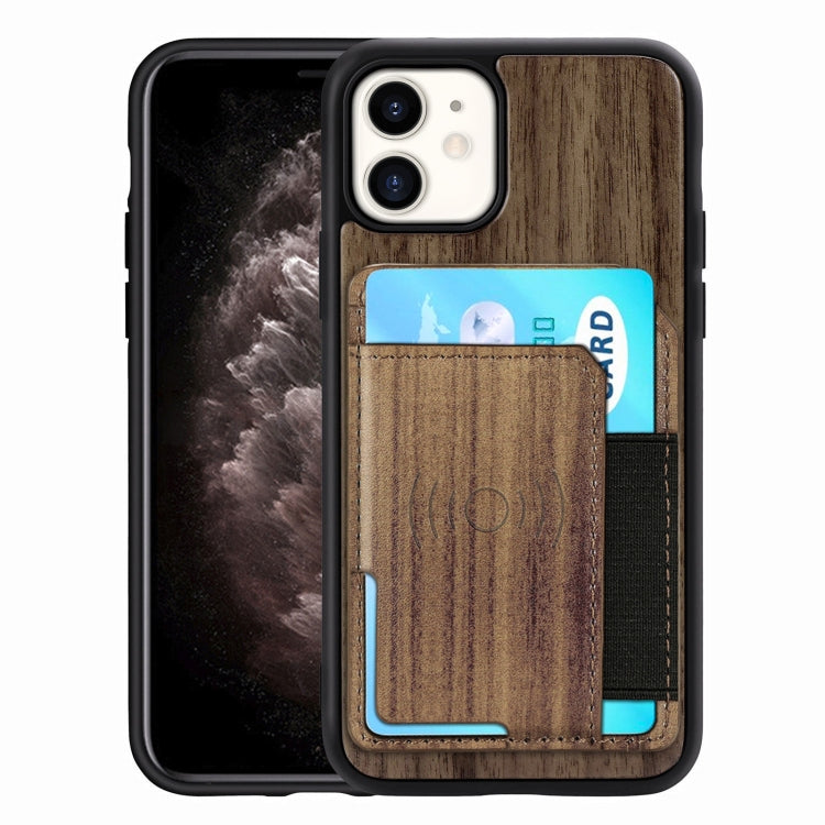 For iPhone 11 Wood Grain PU+TPU Protective Case with Card Slot