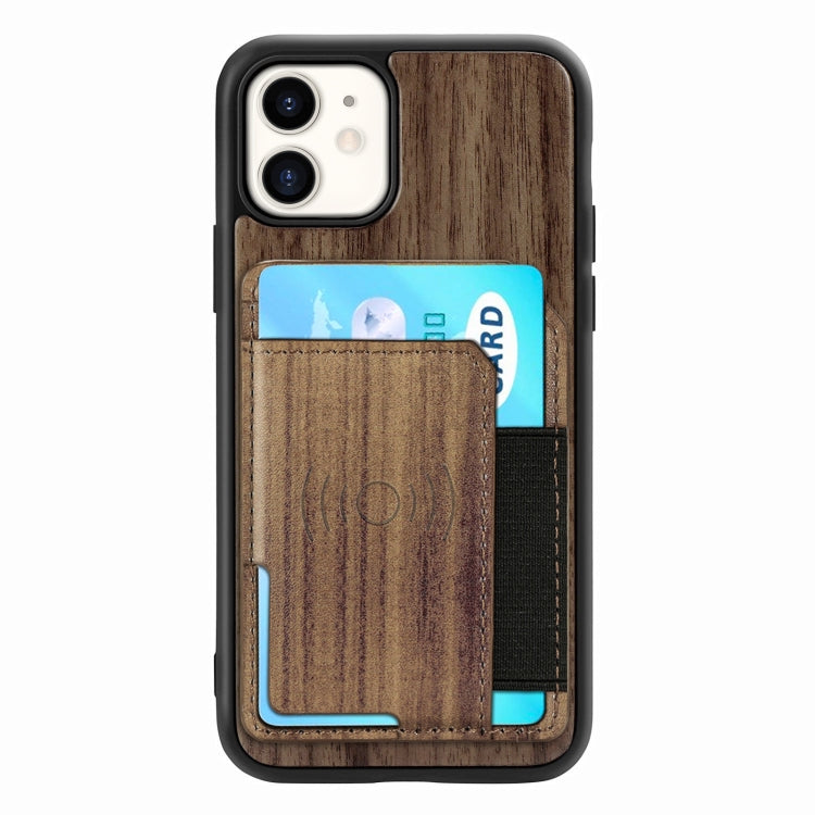 For iPhone 11 Wood Grain PU+TPU Protective Case with Card Slot