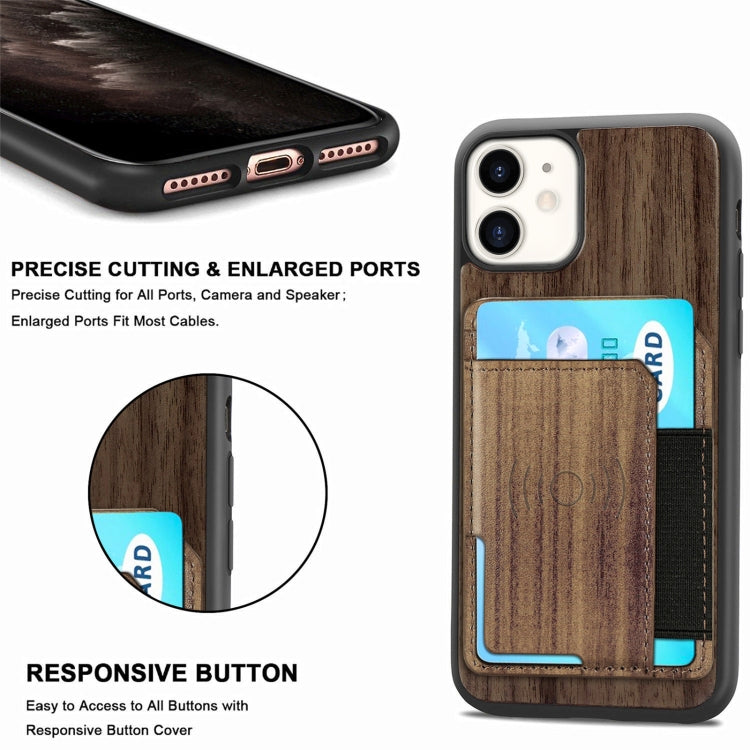 For iPhone 11 Wood Grain PU+TPU Protective Case with Card Slot