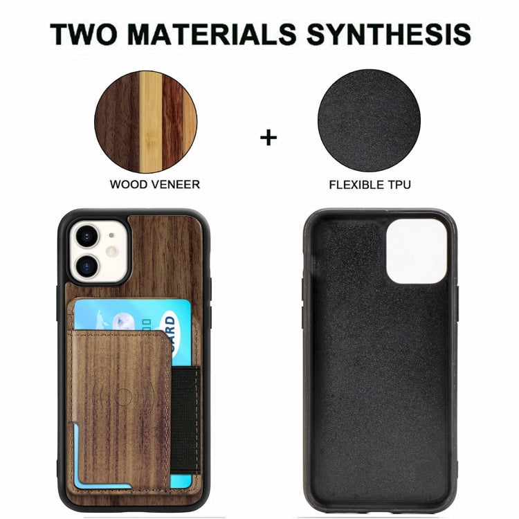 For iPhone 11 Wood Grain PU+TPU Protective Case with Card Slot