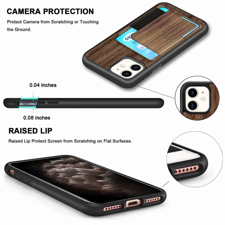 For iPhone 11 Wood Grain PU+TPU Protective Case with Card Slot