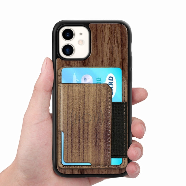 For iPhone 11 Wood Grain PU+TPU Protective Case with Card Slot