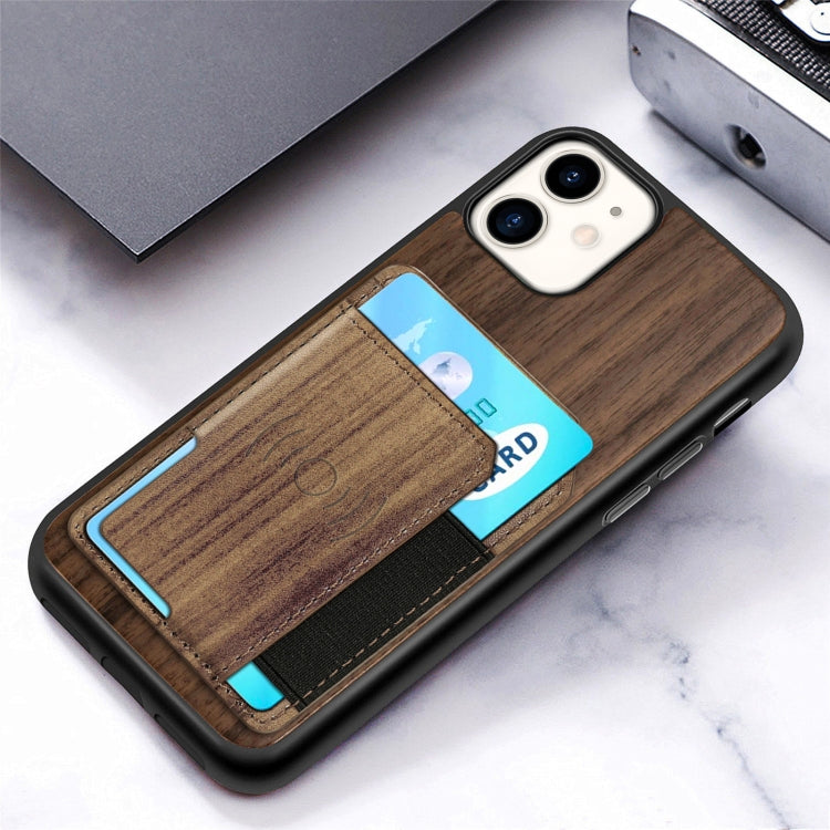 For iPhone 11 Wood Grain PU+TPU Protective Case with Card Slot