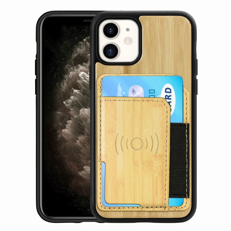 For iPhone 11 Wood Grain PU+TPU Protective Case with Card Slot