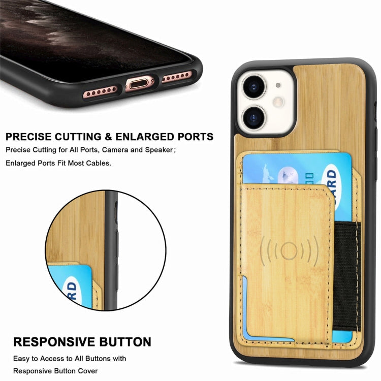 For iPhone 11 Wood Grain PU+TPU Protective Case with Card Slot