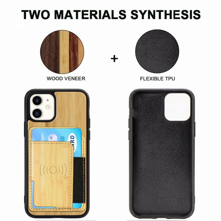 For iPhone 11 Wood Grain PU+TPU Protective Case with Card Slot