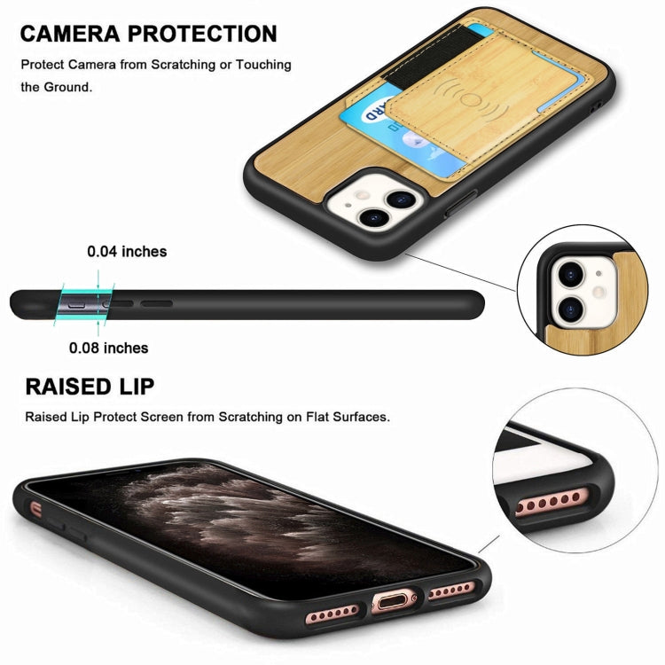 For iPhone 11 Wood Grain PU+TPU Protective Case with Card Slot