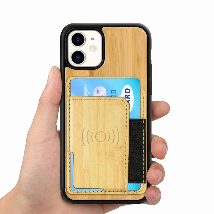For iPhone 11 Wood Grain PU+TPU Protective Case with Card Slot