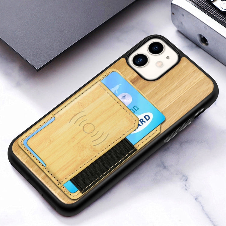 For iPhone 11 Wood Grain PU+TPU Protective Case with Card Slot