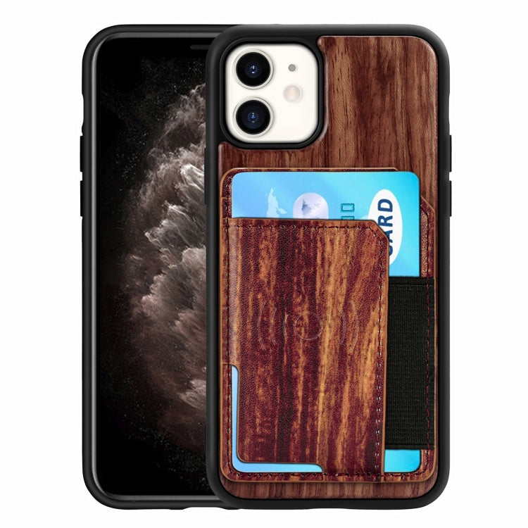 For iPhone 11 Wood Grain PU+TPU Protective Case with Card Slot