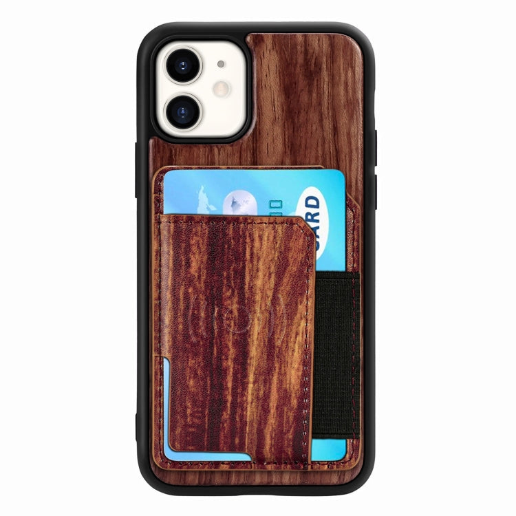 For iPhone 11 Wood Grain PU+TPU Protective Case with Card Slot