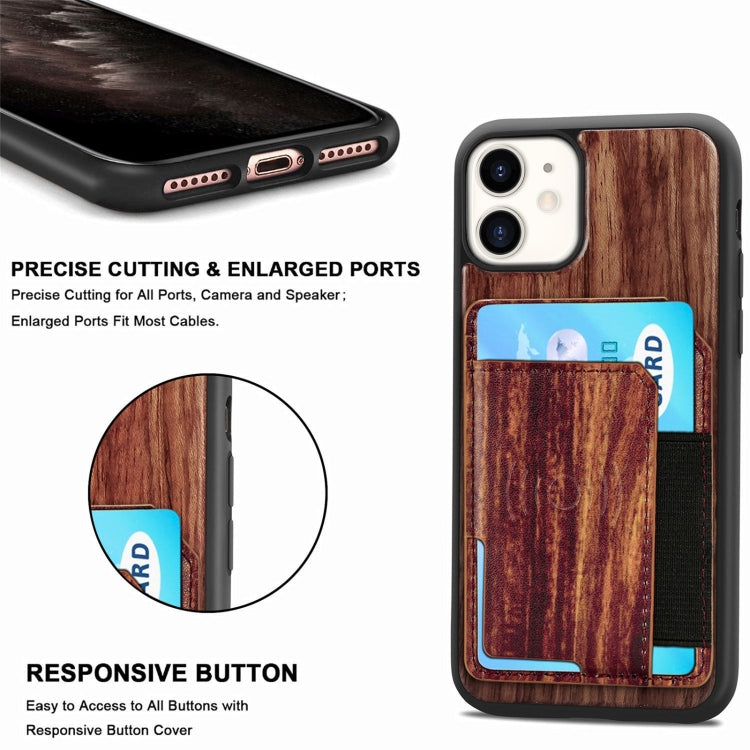 For iPhone 11 Wood Grain PU+TPU Protective Case with Card Slot