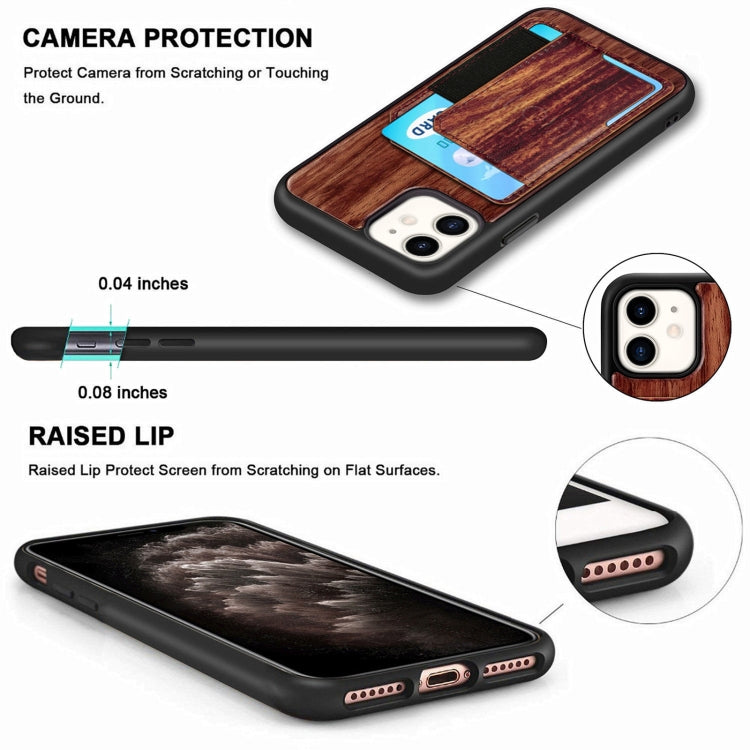 For iPhone 11 Wood Grain PU+TPU Protective Case with Card Slot