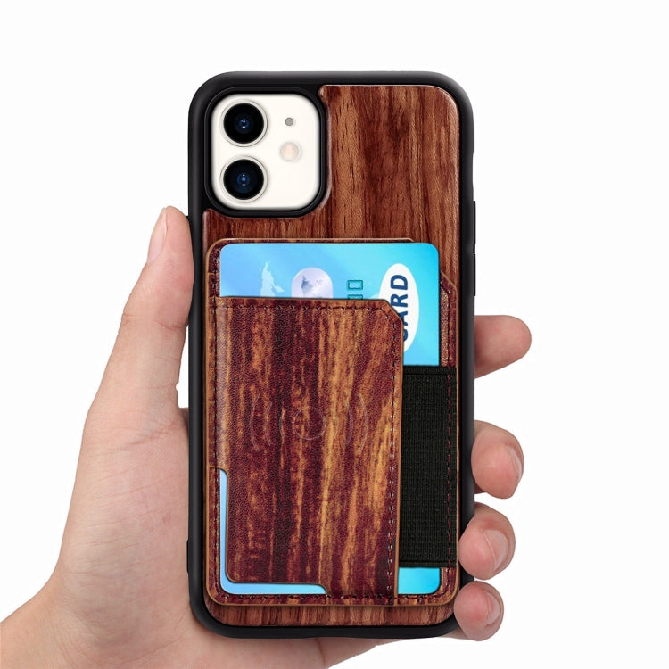 For iPhone 11 Wood Grain PU+TPU Protective Case with Card Slot