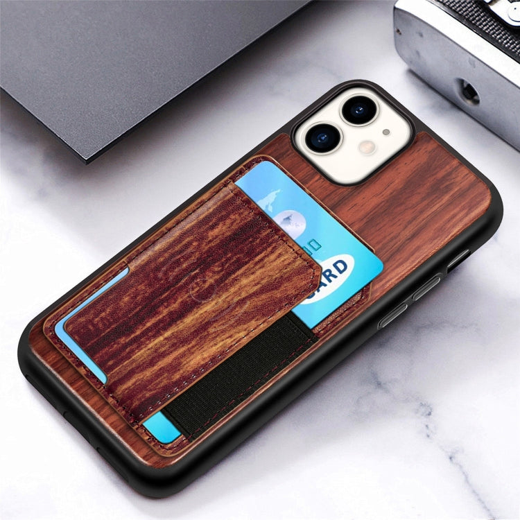 For iPhone 11 Wood Grain PU+TPU Protective Case with Card Slot