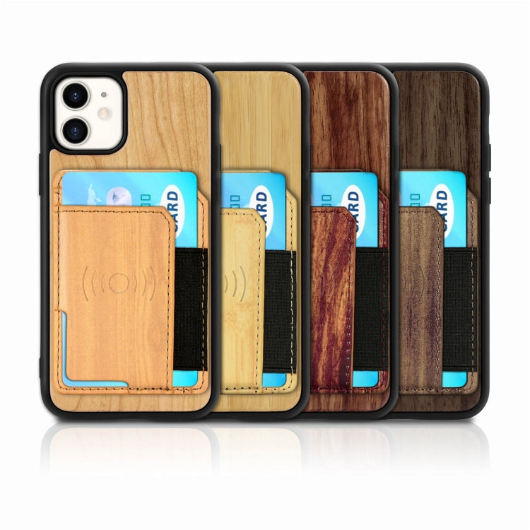 For iPhone 11 Wood Grain PU+TPU Protective Case with Card Slot