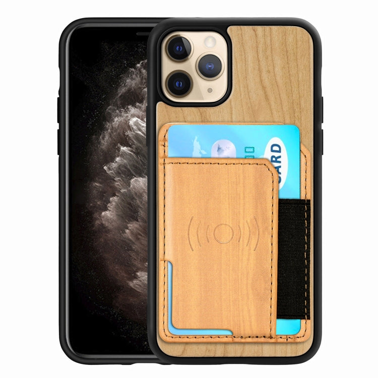 For iPhone 11 Pro Max Wood Grain PU+TPU Protective Case with Card Slot