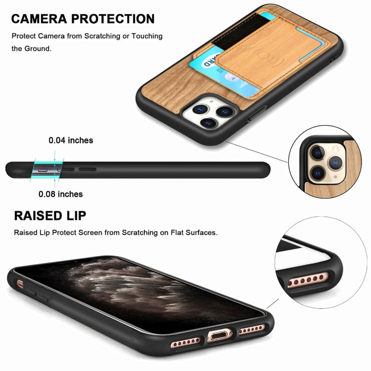 For iPhone 11 Pro Max Wood Grain PU+TPU Protective Case with Card Slot