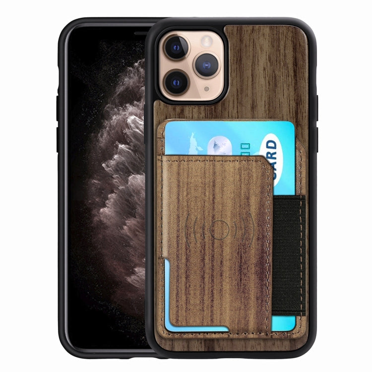 For iPhone 11 Pro Max Wood Grain PU+TPU Protective Case with Card Slot