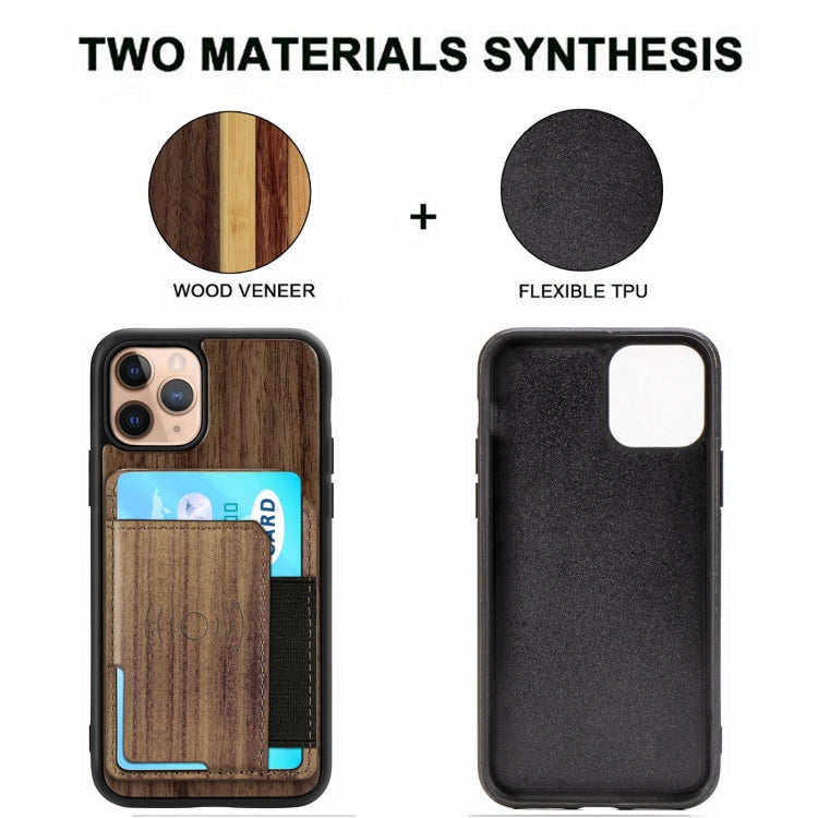 For iPhone 11 Pro Max Wood Grain PU+TPU Protective Case with Card Slot