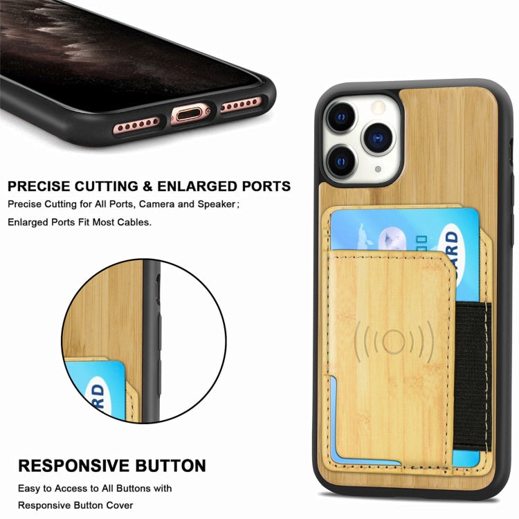 For iPhone 11 Pro Max Wood Grain PU+TPU Protective Case with Card Slot