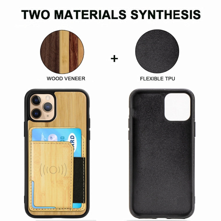 For iPhone 11 Pro Max Wood Grain PU+TPU Protective Case with Card Slot