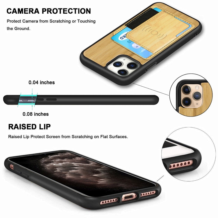 For iPhone 11 Pro Max Wood Grain PU+TPU Protective Case with Card Slot