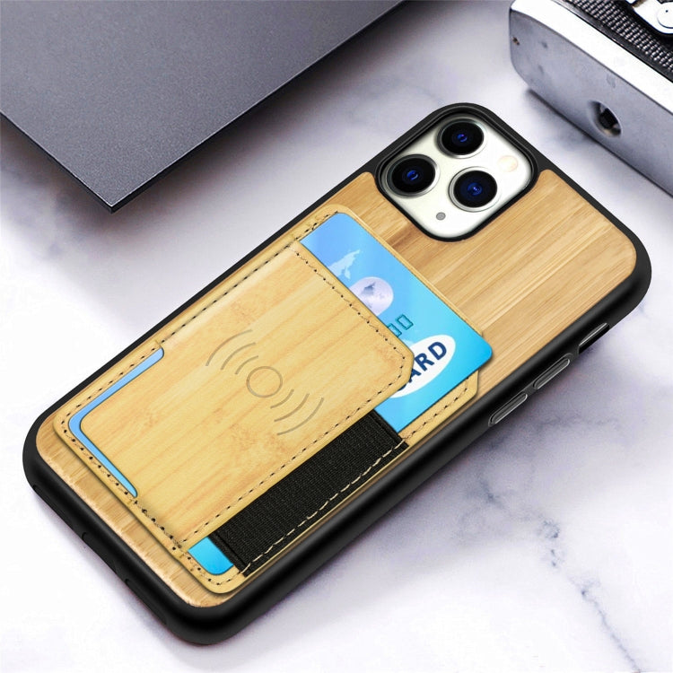 For iPhone 11 Pro Max Wood Grain PU+TPU Protective Case with Card Slot