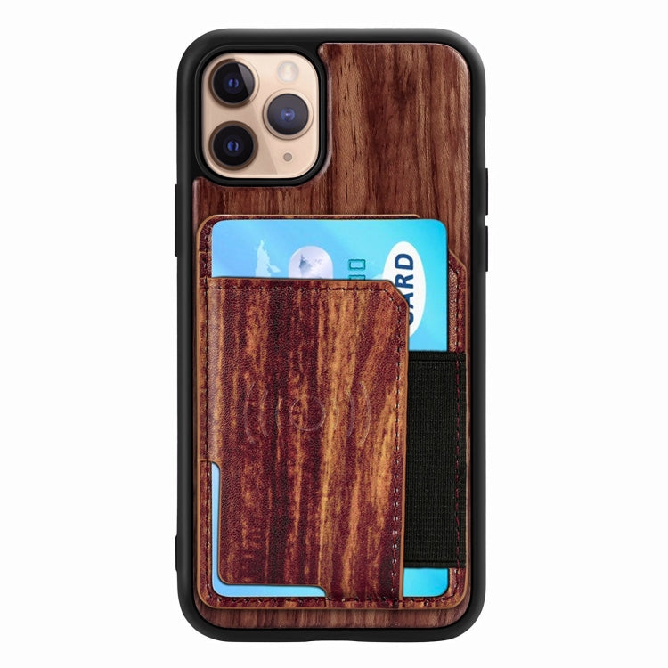 For iPhone 11 Pro Max Wood Grain PU+TPU Protective Case with Card Slot