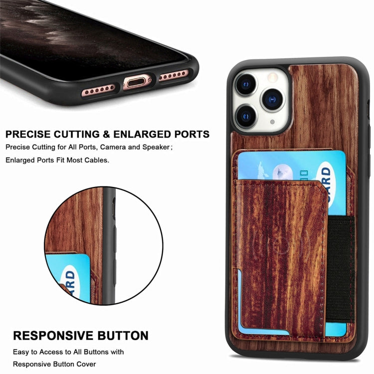 For iPhone 11 Pro Max Wood Grain PU+TPU Protective Case with Card Slot