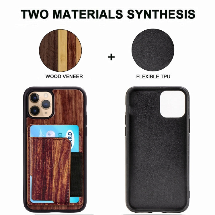 For iPhone 11 Pro Max Wood Grain PU+TPU Protective Case with Card Slot