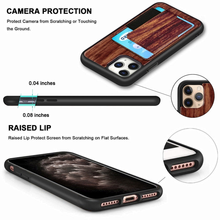 For iPhone 11 Pro Max Wood Grain PU+TPU Protective Case with Card Slot