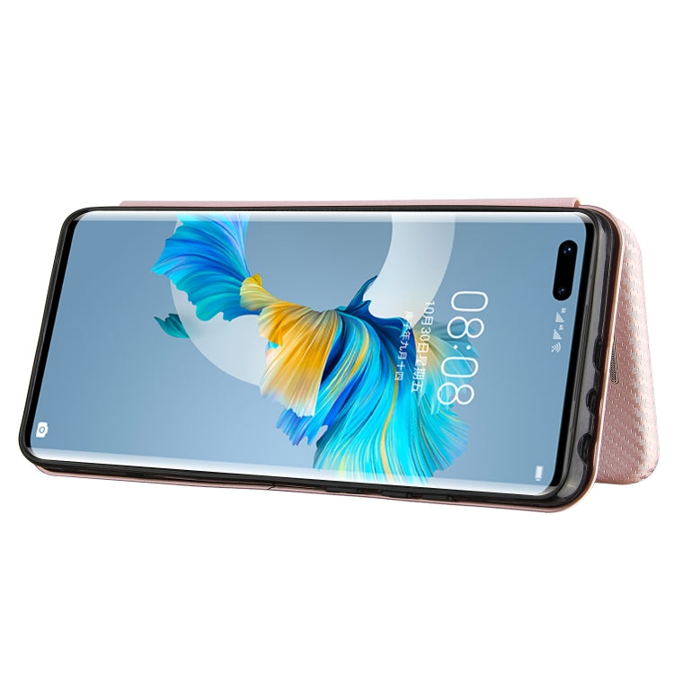 For Huawei Mate 40 Pro Carbon Fiber Texture Horizontal Flip TPU + PC + PU Leather Case with Card Slot