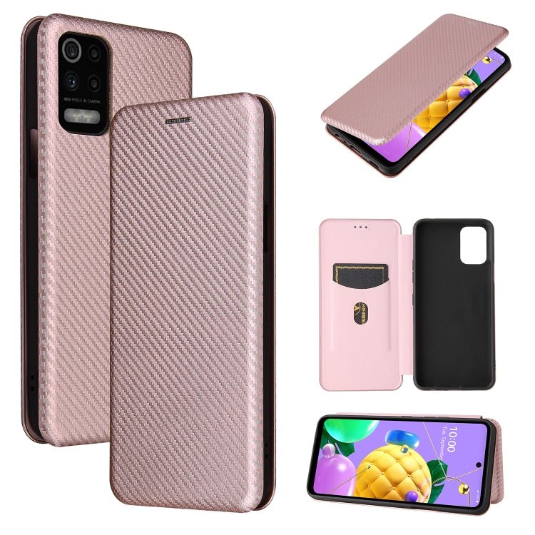 For LG K52 / K62 Carbon Fiber Texture Horizontal Flip TPU + PC + PU Leather Case with Card Slot