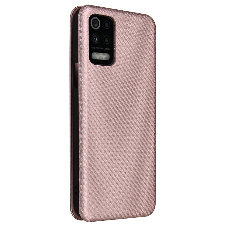 For LG K52 / K62 Carbon Fiber Texture Horizontal Flip TPU + PC + PU Leather Case with Card Slot