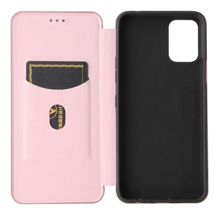 For LG K52 / K62 Carbon Fiber Texture Horizontal Flip TPU + PC + PU Leather Case with Card Slot