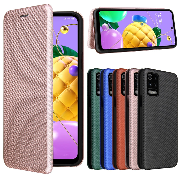 For LG K52 / K62 Carbon Fiber Texture Horizontal Flip TPU + PC + PU Leather Case with Card Slot