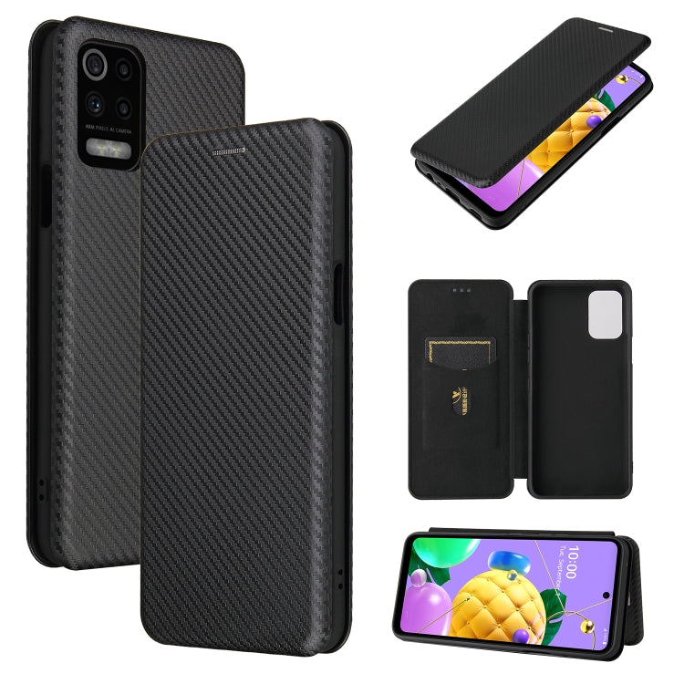For LG K52 / K62 Carbon Fiber Texture Horizontal Flip TPU + PC + PU Leather Case with Card Slot