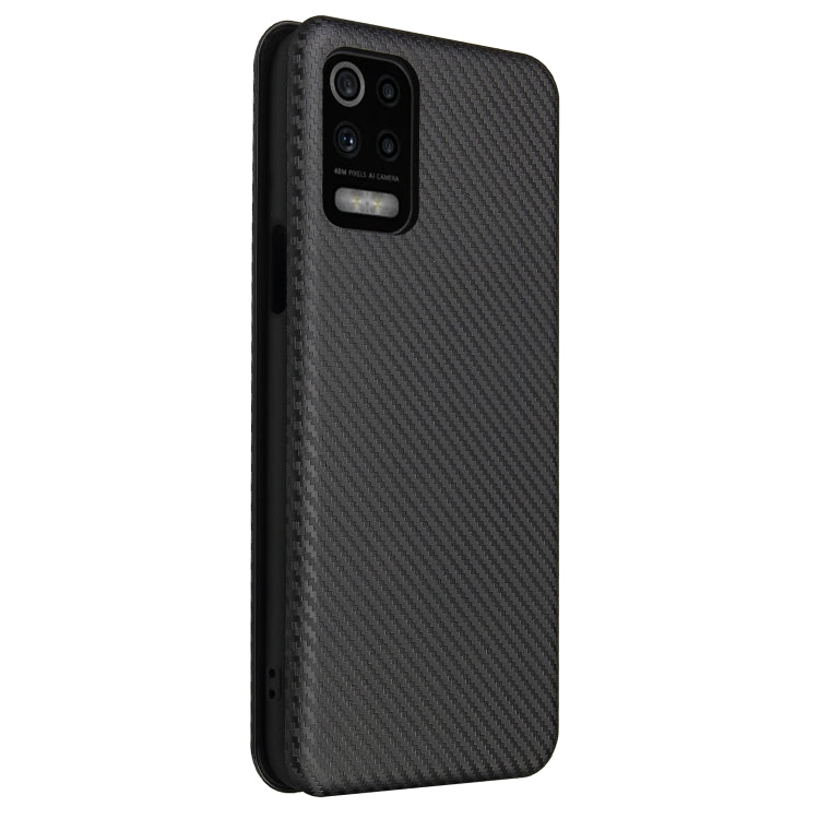 For LG K52 / K62 Carbon Fiber Texture Horizontal Flip TPU + PC + PU Leather Case with Card Slot