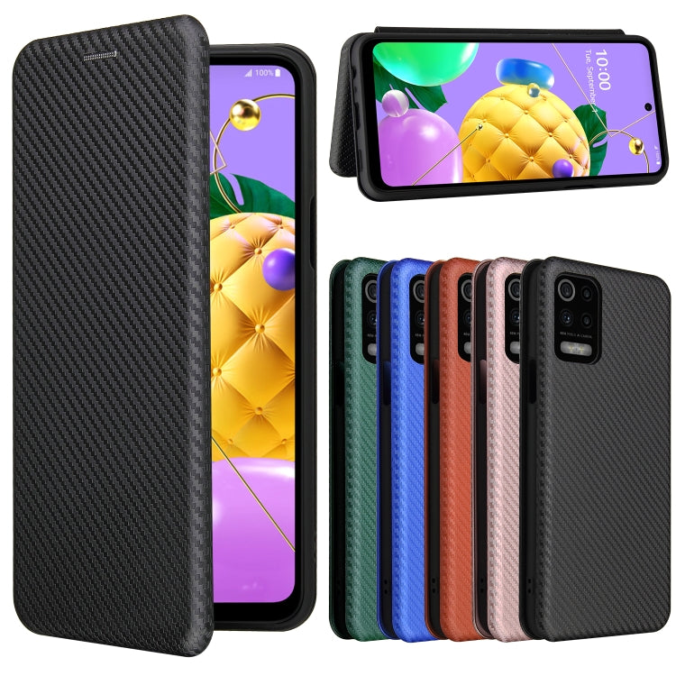 For LG K52 / K62 Carbon Fiber Texture Horizontal Flip TPU + PC + PU Leather Case with Card Slot