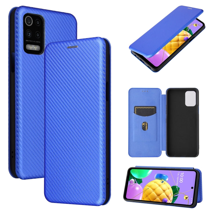 For LG K52 / K62 Carbon Fiber Texture Horizontal Flip TPU + PC + PU Leather Case with Card Slot