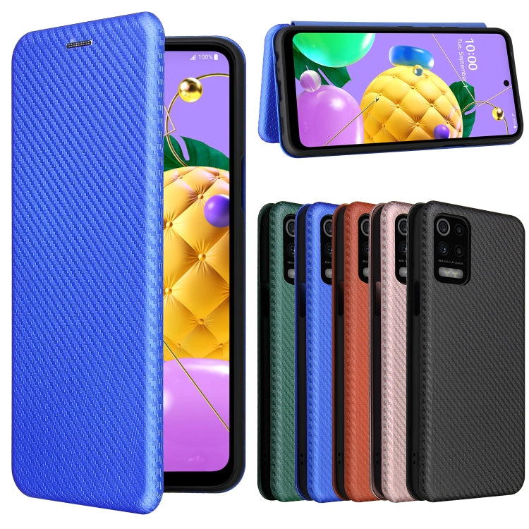 For LG K52 / K62 Carbon Fiber Texture Horizontal Flip TPU + PC + PU Leather Case with Card Slot