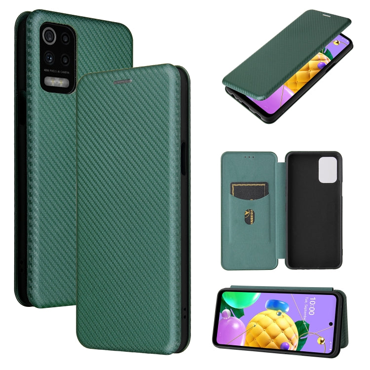 For LG K52 / K62 Carbon Fiber Texture Horizontal Flip TPU + PC + PU Leather Case with Card Slot